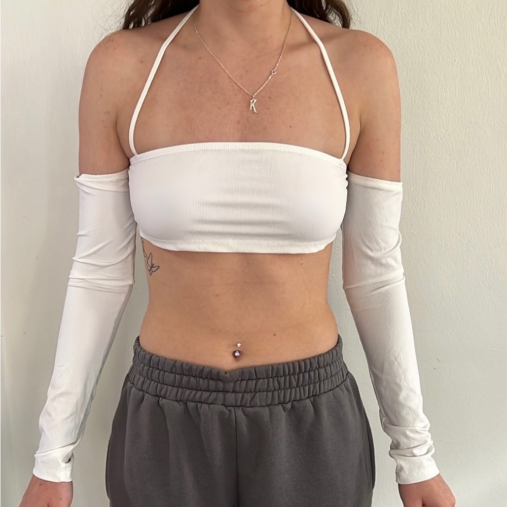 Trendy white, half sleeve, crop top from SHEIN